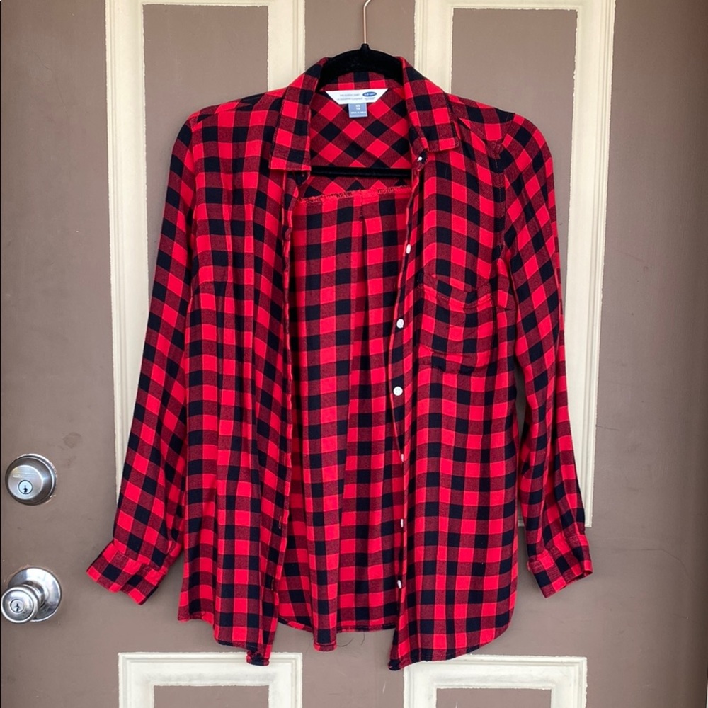 Red and Black Plaid Button-Up Shirt